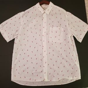 H&M L.O.G.G. Button Up Shirt Mens White Flamingo Design